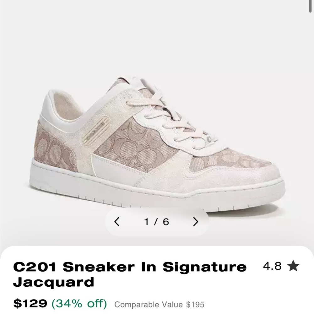 Coach C201 Sneaker in Signature Jacquard - White and Tan women’s 9.5 EUC